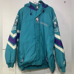 Vintage Charlotte Hornets Hooded Winter Starter Jacket 90's Rare Coat Men’s L